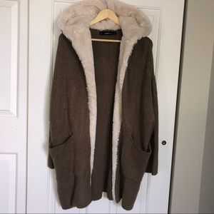 Zara Brown Coat with Faux Fur Lined Hood